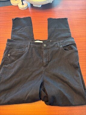 LOFT Black Stretch Jeggings with Raw Hem Ankles